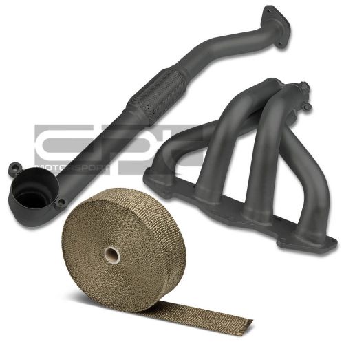 Stainless black exhaust header for 2g eclipse/talon/avenger+titanium heat wrap