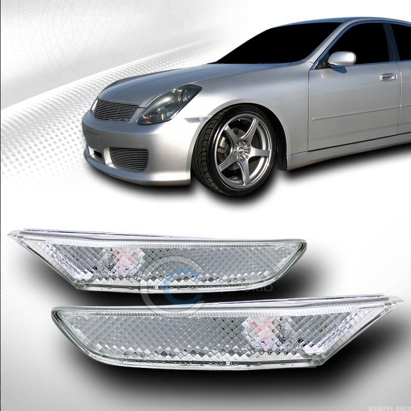 Chrome clear lens parking bumper side marker lights lamps 03-06 infiniti g35 4dr