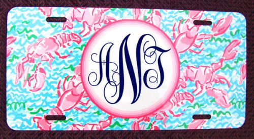 Lilly pulitzer inspired. lobstah. front license plate. ant monogram