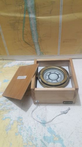 &#039;&#039;yuli&#039;&#039; marine ship megnetic brass compass in wooden box