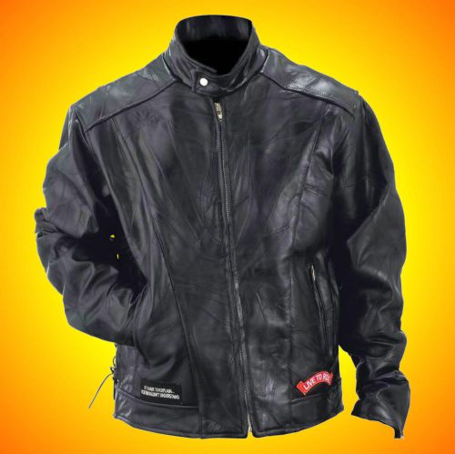 Leather motorcycle-biker jacket-free leather cap with buy it now--jacket = 2xl