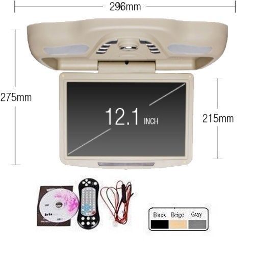 Beige 12 &#034; flip drop down overhead car roof dvd  cd player monitor tv radio usb