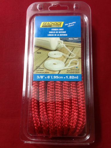 Fender line pair 3/8&#034; x 6&#039; red double braided nylon boat rope seachoice 40941
