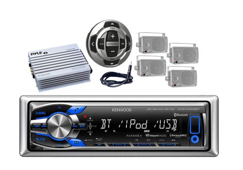 New kenwood usb marine radio,4 silver box speakers,antenna,wired remote+400w amp