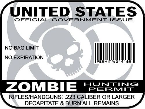 Zombie hunting permit united states decal sticker outbreak response team white