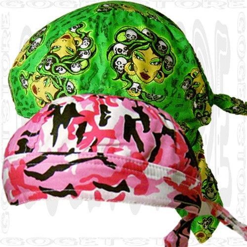 Camo pink do pink sweat band skull cap doo rag head wear 2 lot biker du hat