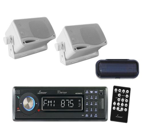 Aqcd60btb bluetooth cd usb aux radio + 2 white 3.5&#034; 200w box speakers + cover