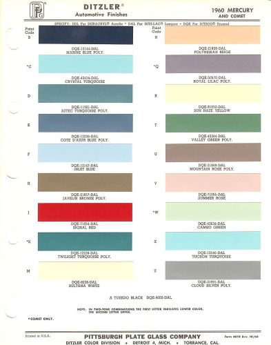 1960 mercury monterey mountclair comet colony park wagons paint chips (ppg)