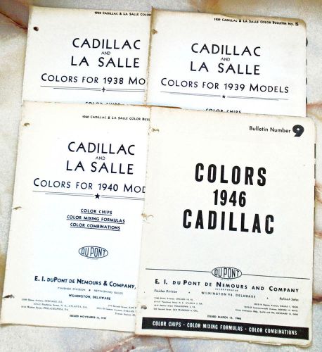 1938, 1939, 1940, 1946 cadillac; dupont color paint chips &amp; color combinations