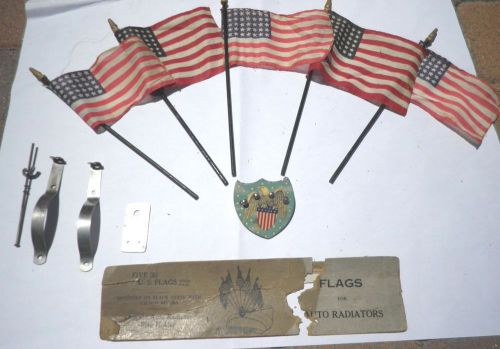 Old original auto radiator 5-flag holder / license topper- 1920s 1930s 1940s