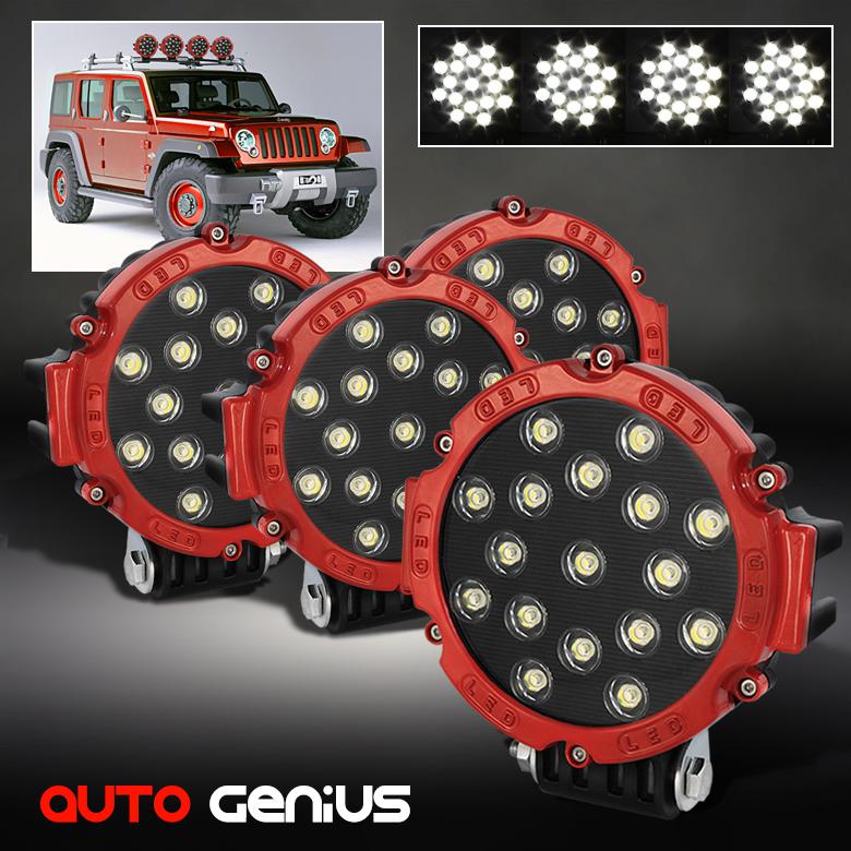 4x 7" super high power 51w 17 leds red off-road fog lights w/switch complete kit