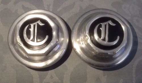 Set of 2 1920s chrysler hub caps grease cap hubcap 2 5/8 threads &amp; 2 1/4&#034; nut