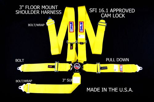 Rjs racing sfi 16.1 cam lock 5 pt seat belt harness floor mount yellow 1034906