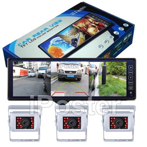 10.2&#039;&#039; split screen car rearview mirror monitor + 3x white reversing ccd camera