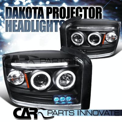 Dodge 05-07 dakota led halo projector headlights lamp black