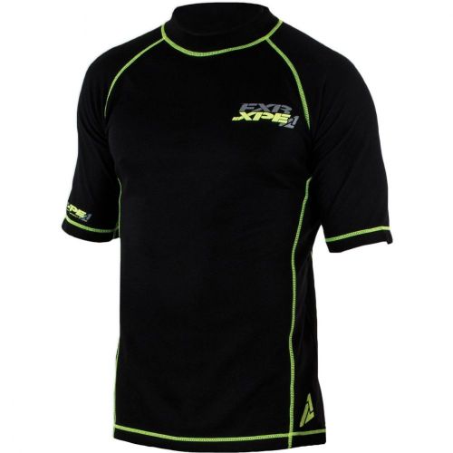 Fxr short sleeve mens vapour 20% merino base layer top shirt-black/hi vis -large