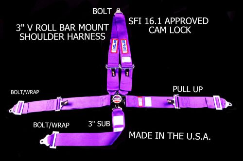 Rjs sfi 16.1 5pt cam lock v roll bar mount wrap &amp; bolt pull up purple  1059208