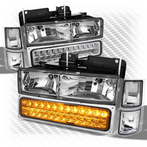 94-98 chevy c10 c/k full size pickup silverado headlights + corner + led bumper