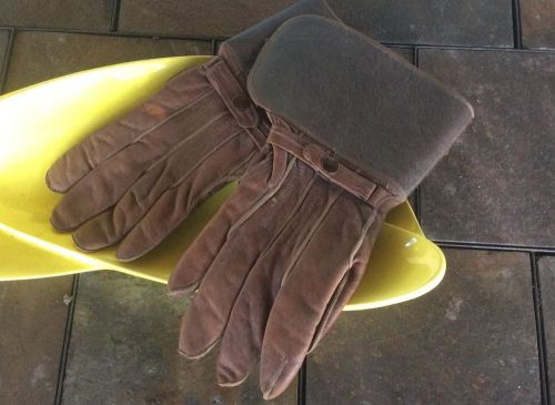 Vintage mid century sz 6 motorcycle gauntlets gloves brown leather fleece lined