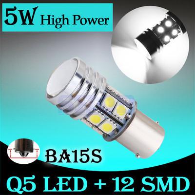 1156 ba15s high power q5 led + 12 smd 5050 pure white tail car 5w light bulb