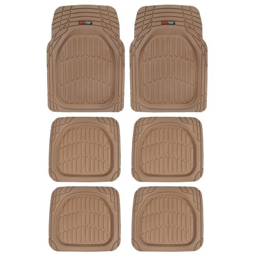 6pc beige deep dish all weather heavy duty rubber suv van car floor mats 3 row