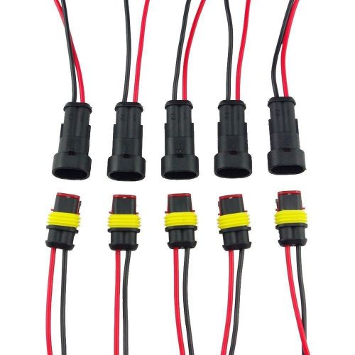 Highrock 5 kit 2 pin way car waterproof electrical connector plug with wire a...