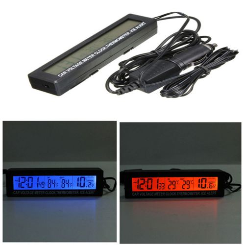 Lcd digital auto car clock thermometer temperature voltage meter battery monitor