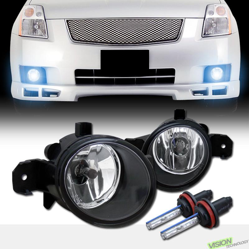 8000k hid+clear lens driving/bumper fog lights pair 07-09 sentra base/s/sl/sr