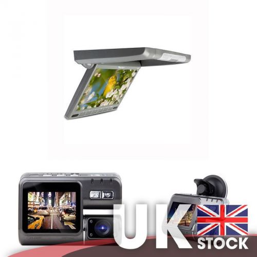 10.1&#034; screen hd flip down car monitor (grey) + 2&#034; lcd monitor 720p hd dashcam