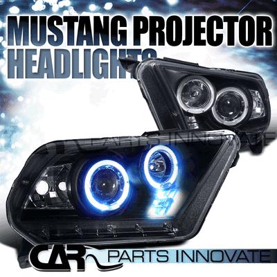 Ford 10-13 mustang led halo projector headlights lamp black