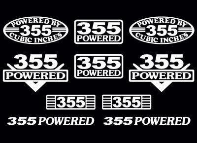 10 decal set 355 ci v8 powered engine stickers emblems .030 350 vinyl decals