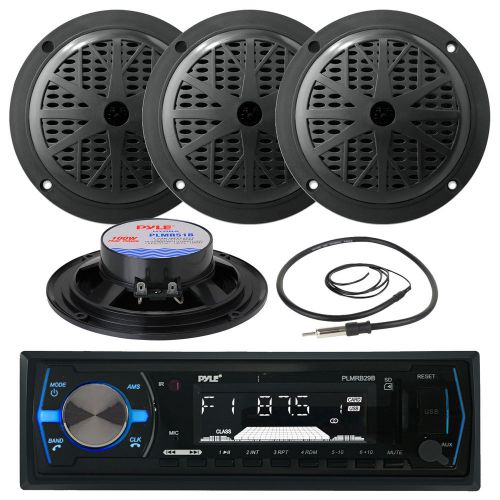 4 pyle black 5.25&#034; marine speakers,antenna,pyle black usb am fm aux marine radio