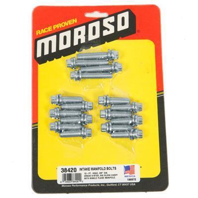 Moroso bolts intake manifold steel clear zinc 12-point head bbc set of 16