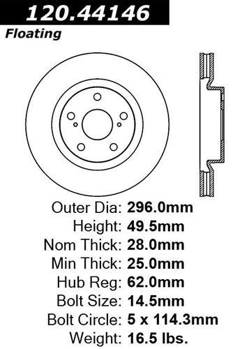 Centric 120.44146 front brake rotor/disc-premium rotor-preferred