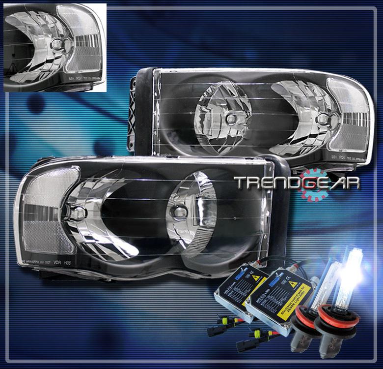 02-05 dodge ram pickup truck crystal headlight+hid 8k black 03 04 1500 2500 3500