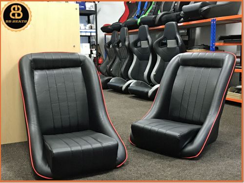 Pair bb1 black/red clubman bucket seats low back + tipping frames classic mini