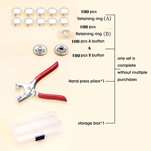 Gtaaoy 100 sets metal snaps buttons with fastener pliers press tool sliver