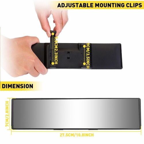 Car universal wide 270mm flat interior clip rear on view clear glass mirror us