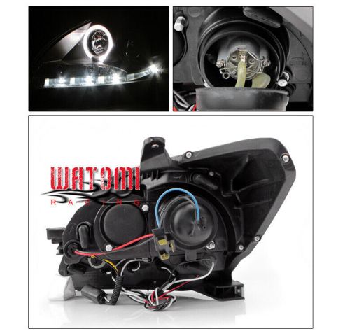 07-11 toyota yaris 4dr halo drl led projector headlights lamps black left+right