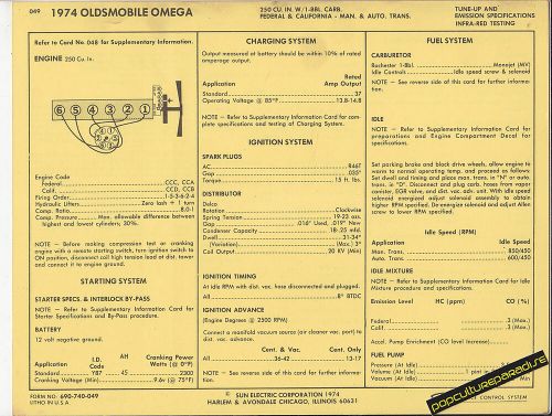 1974 oldsmobile omega 250 ci 6 cylinder engine car sun electric spec sheet