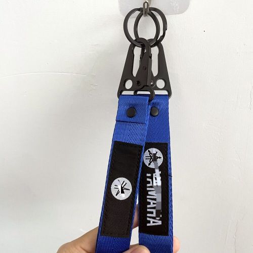 2x backpack key ring strap metal keychain lanyard double side for ymaha blue