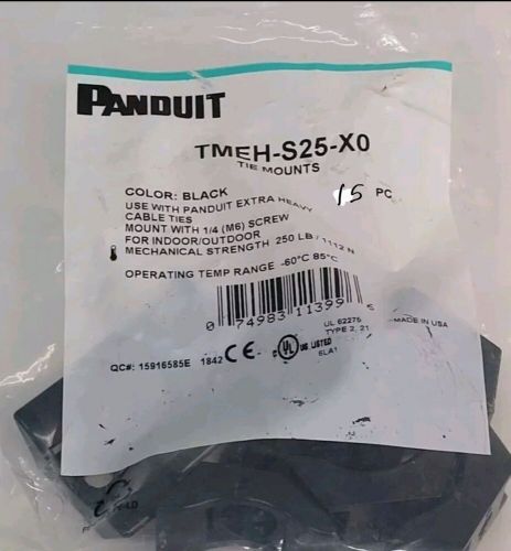 ( lot of 15 ) panduit tmeh-s25-x0 heavy duty black cable tie mounts.