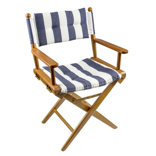 Whitecap teak director&#039;s chair w/ navy &amp; white cushion folding, stainless steel