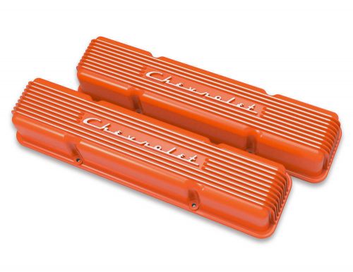 Holley 241-109 sbc valve covers finned vintage series orange