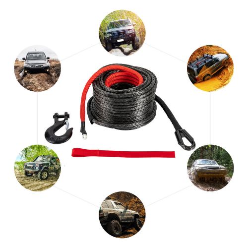 3/8x100&#034; synthetic winch rope w/hook for 4wd off-road vehicle truck atv utv suv