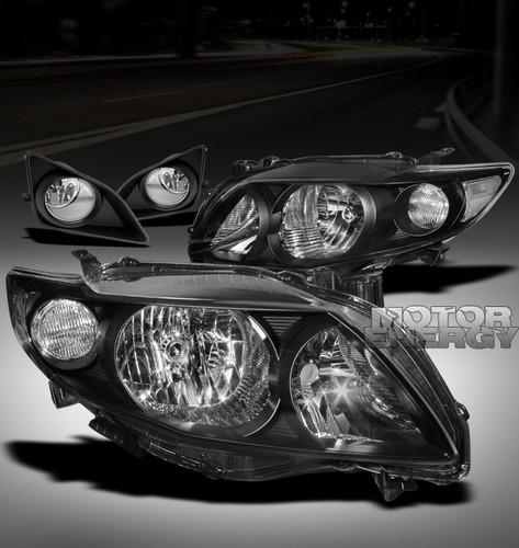 09-10 toyota corolla crystal jdm black head lights+fog+cover bumper corner ce le