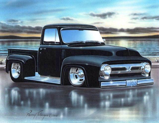 1953 ford f100 pickup hot rod truck automotive art print black