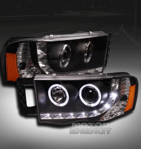 2002-2005 dodge ram 1500/2003+ 2500 3500 dual halo led projector headlight black