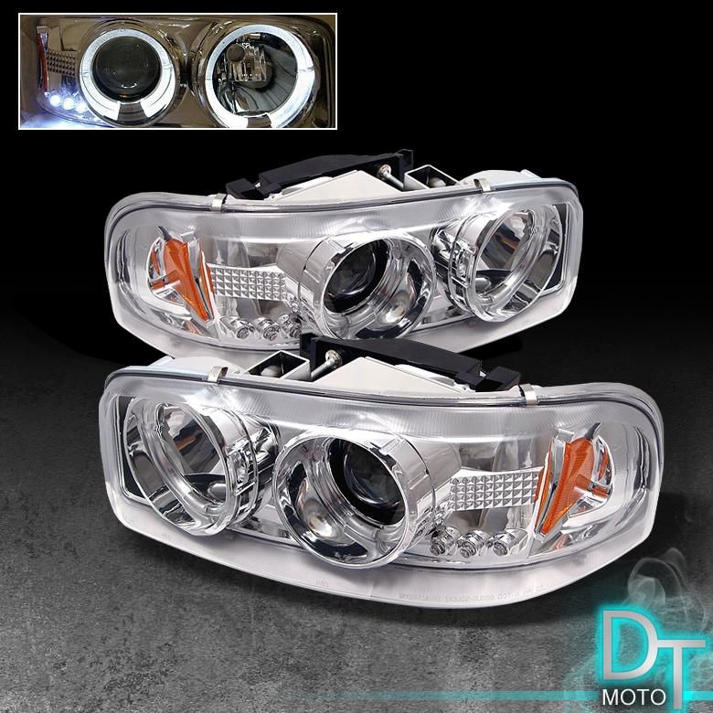 99-06 gmc sierra yukon denali dual halo projector led headlights lamp left+right