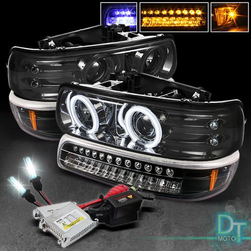 6k slim hid+smoke silverado tahoe suburban ccfl projector headlights+led bumper